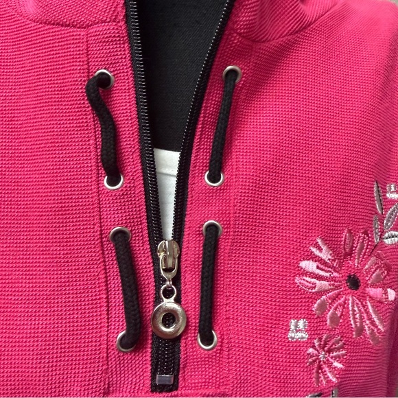 Allison Daley Pink Floral Embroidered Quarter Zip Pullover Petite Large - Picture 3 of 10